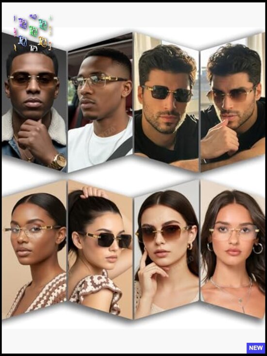Retro Rimless Rectangle Sunglasses Vintage Frameless Square Tinted Shades Unisex main image 6